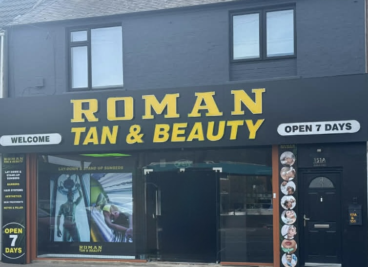 Roman Tan Salon Front